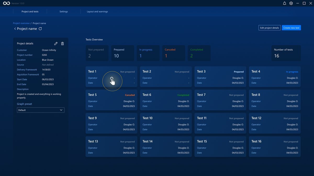 Open a new test by clicking on its card in the project dashboard