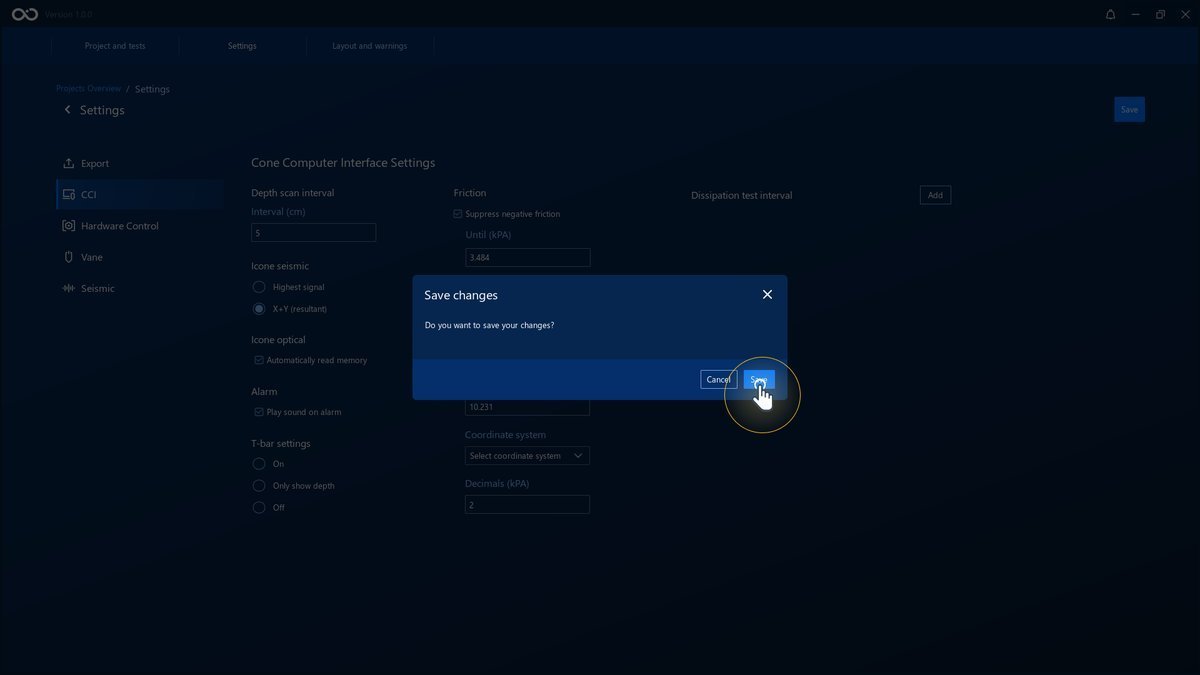 The Save Settings modal