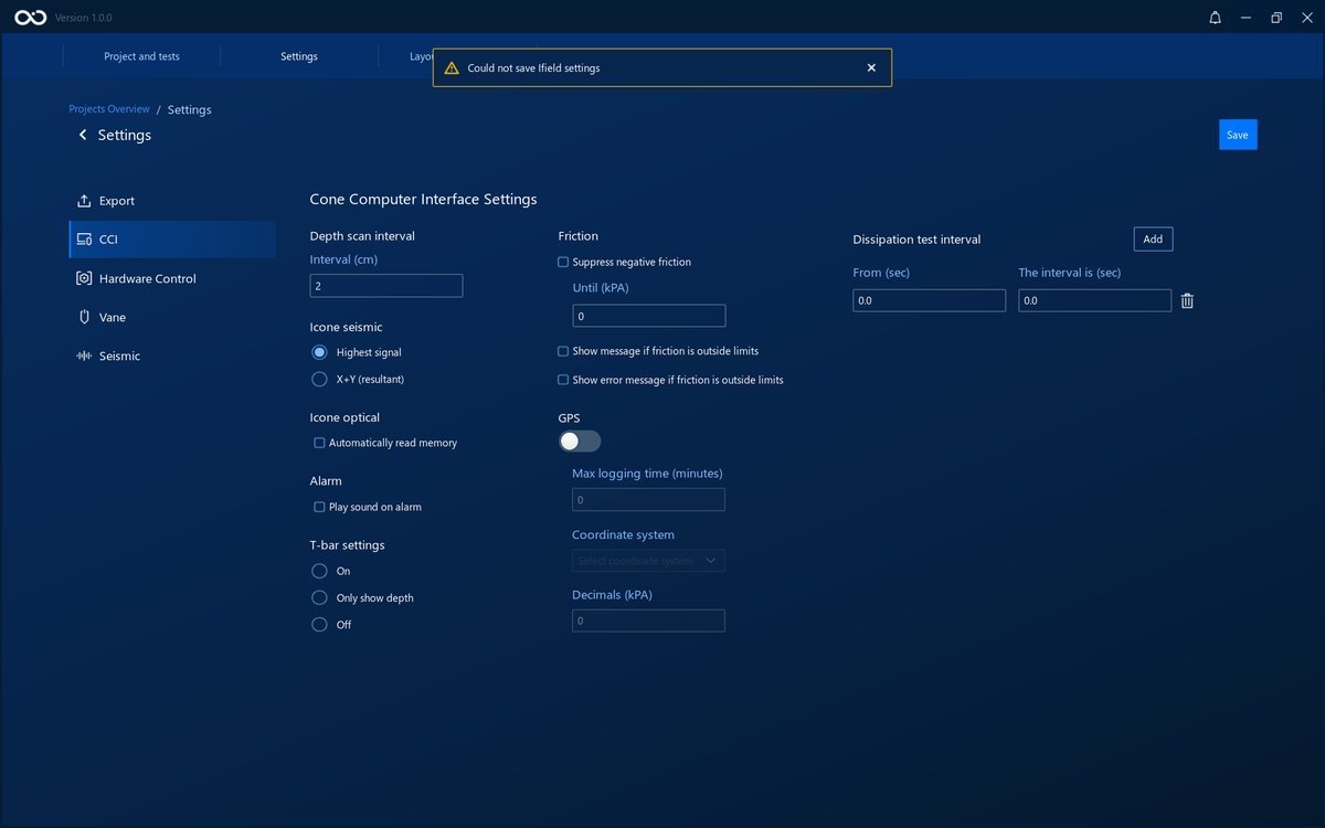 An example of an error while saving settings