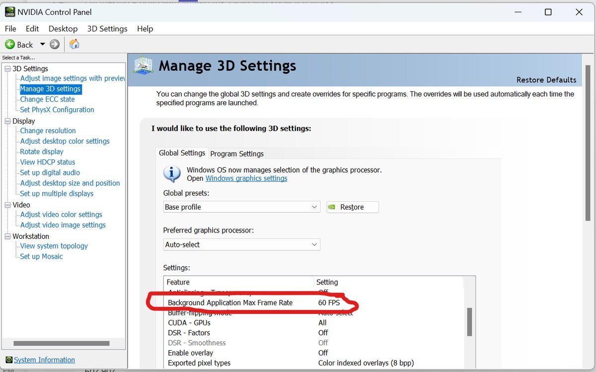Setting "Background Application Max Frame Rate" in nvidia control panel Setting "Background Application Max Frame Rate" in nvidia control panel